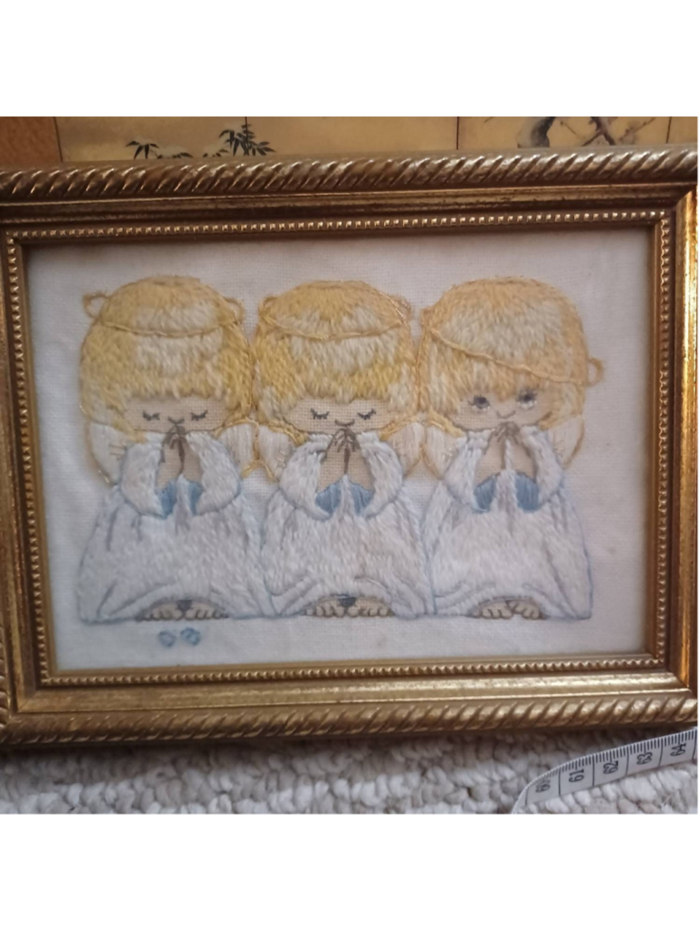 3 Praying Angels embroidery framed